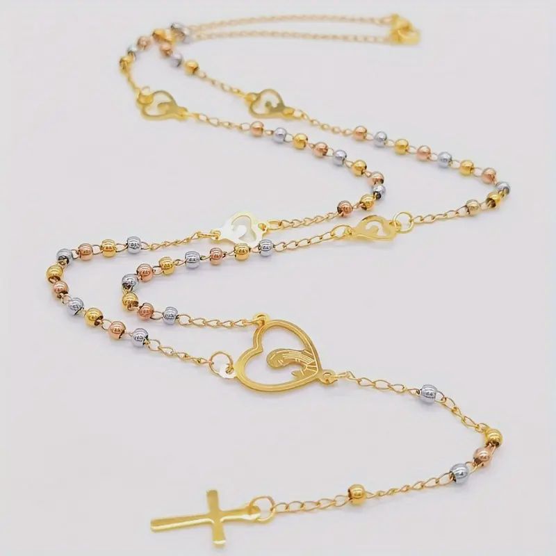 Stainless Steel Rosary Necklace, Colour: Silver, Gold &amp; Rose Gold