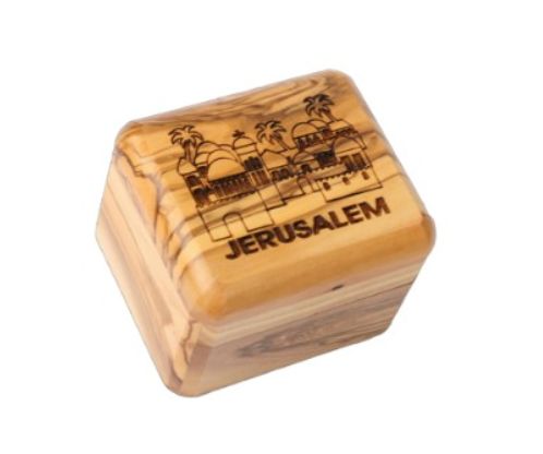 Olive Wood Rosary Box Jerusalem with leaser