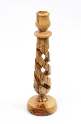 Twisted Olive Wood Candle Stick Holden 16cm