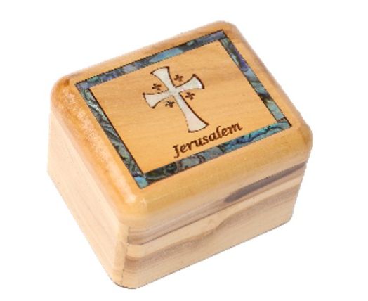 Olive Wood Rosary Box with mother of pearl