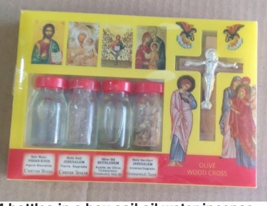 4 bottles in a box soil | oil | water | incense.