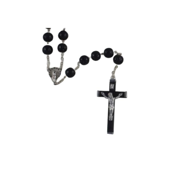 Rosary Wood Large Patterned - 10mm Beads, Colour: Black