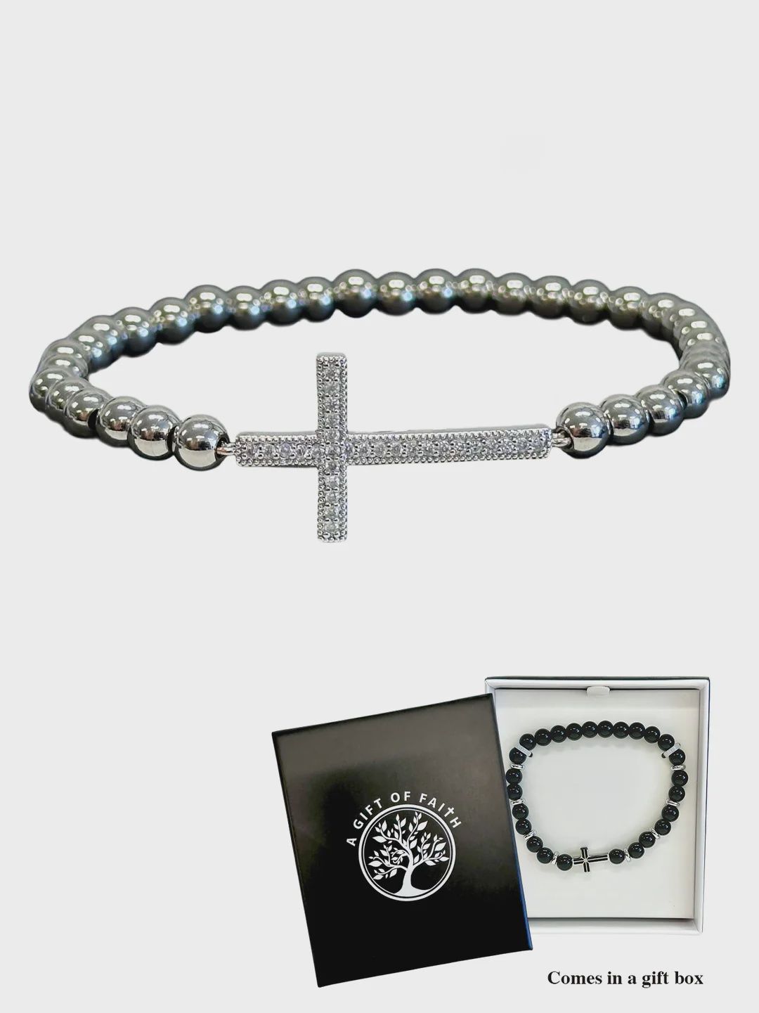 Stainless Steel Bracelet With Diamante Cross