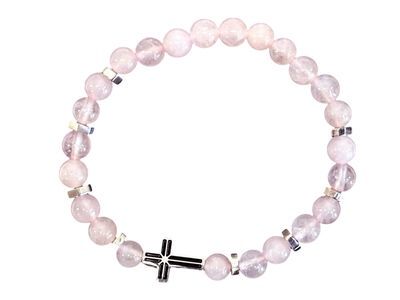Bracelet Quartz Rose with Stainless Steel Cross Stretchy Boxed