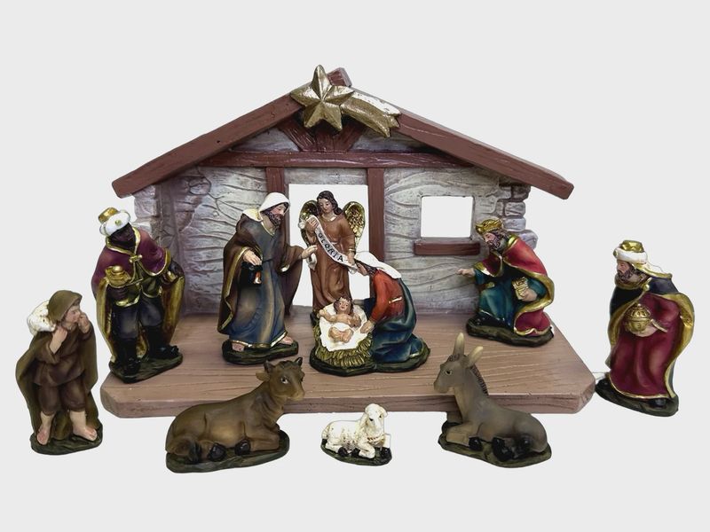 Nativity Set &amp; Stable Resin - 11 Pieces 75mm