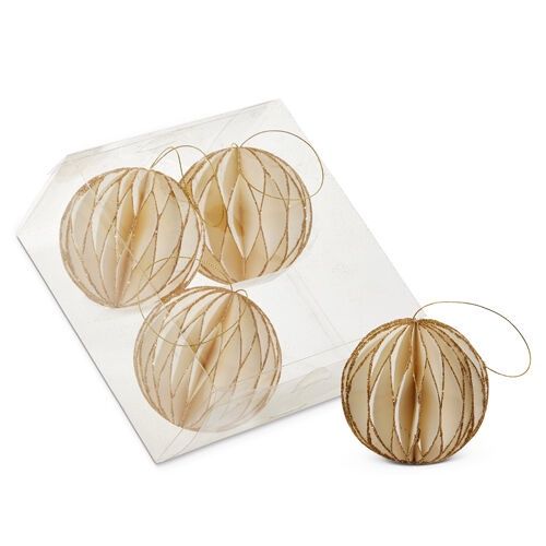 9cm/3&quot; White with Gold Glitter Paper Ball HO (Boxed S/4)
