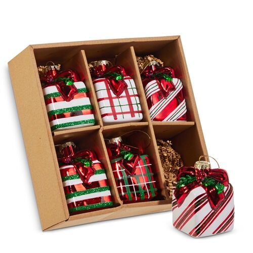 8cm/3&quot; Striped Plaid Gift HO (Boxed S/6)