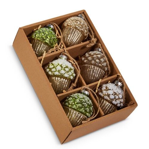 6cm/2&quot; Acorn Mercury Glass HO (Boxed S/6)