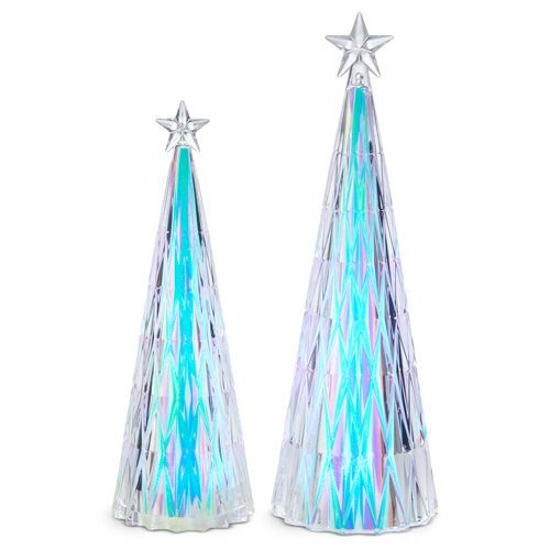 35cm/14&quot; Lighted Iridescent Geometric Trees (S/2)