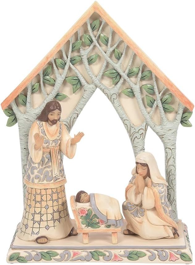 Jim Shore Heartwood Creek White Woodland Holy Night of Wonder Mini Family with Creche Figurine, 8.75 Inches, Stone Resin, Set of 4