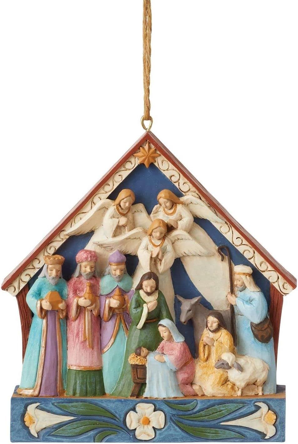 Jim Shore Nativity Stable Hanging Ornament, 3.87in H, Stone Resin