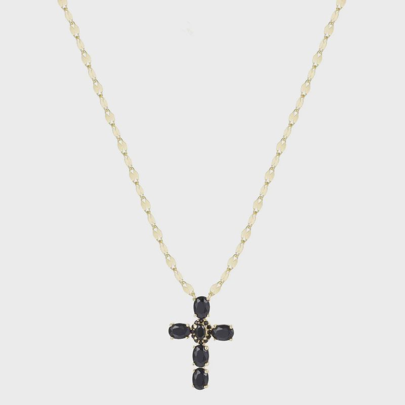 AVE KARA BLACK ONYX CROSS NECKLACE