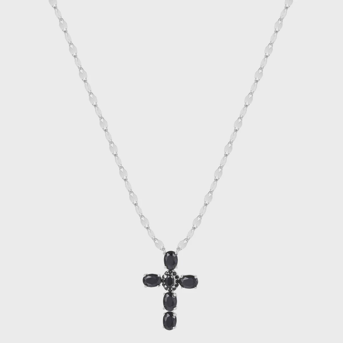 AVE KARA BLACK ONYX CROSS NECKLACE, Colour: SILVER
