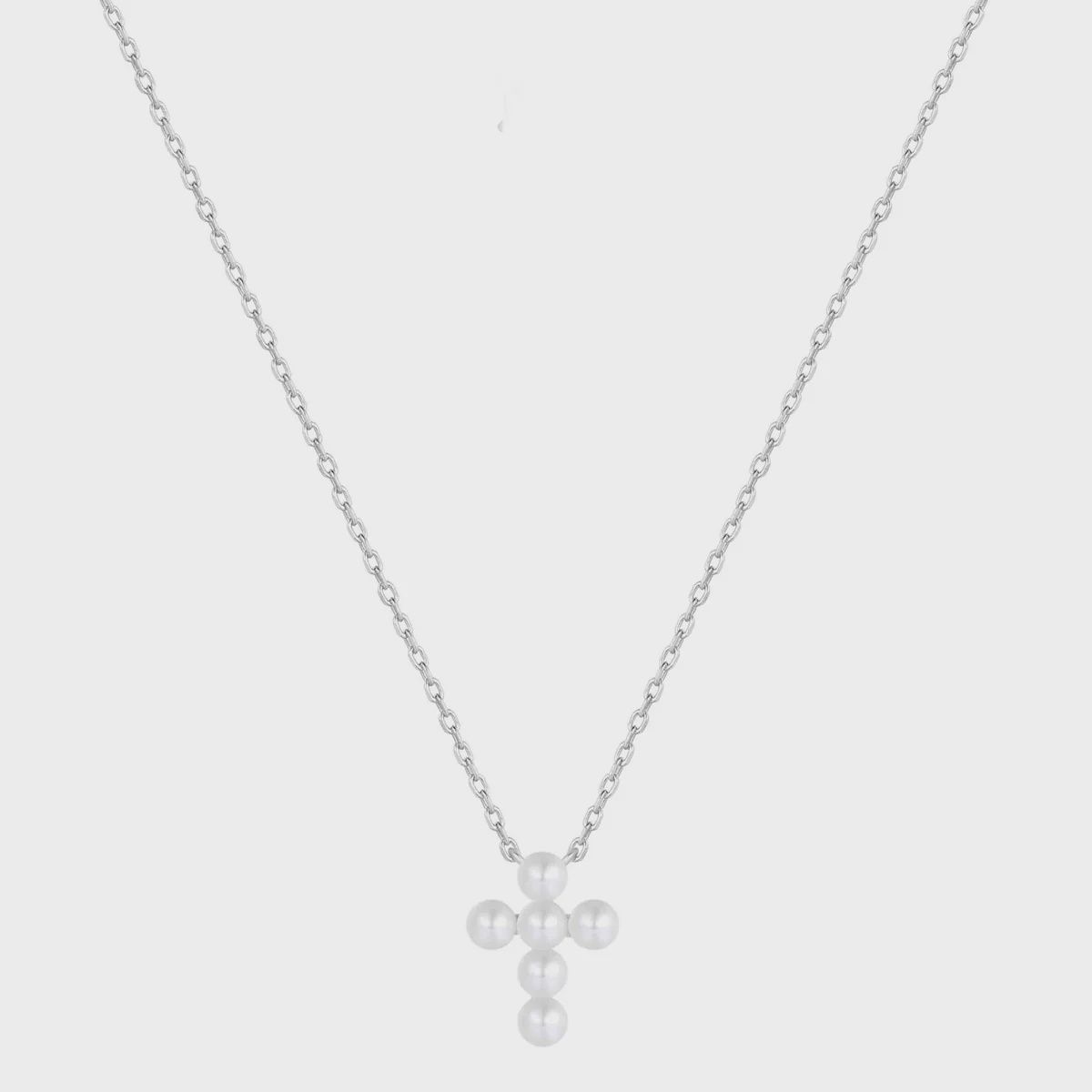 AVE TARA PEARL CROSS NECKLACE, Colour: SILVER