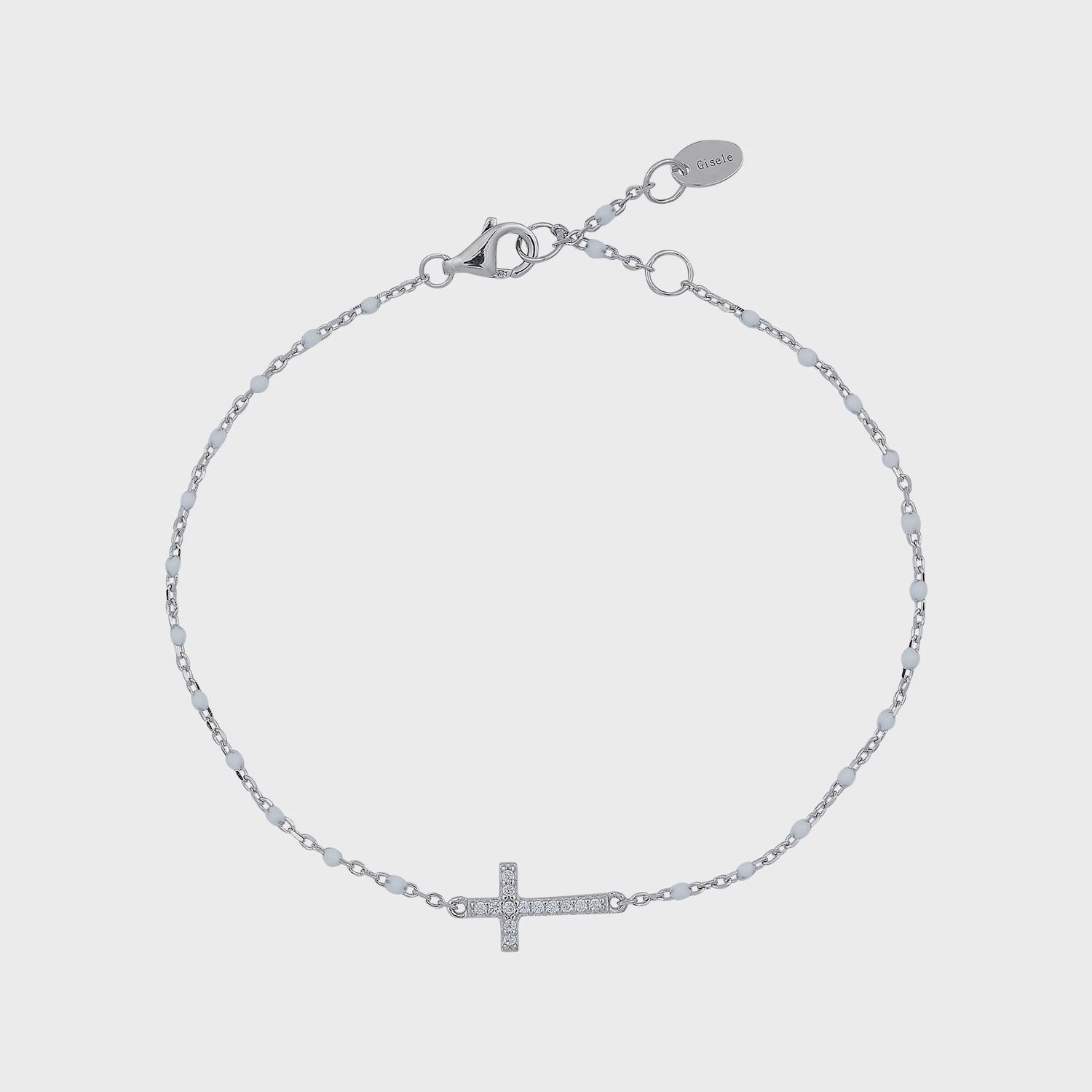 Zara Pearl Side Cross Chain Bracelet, Colour: Silver