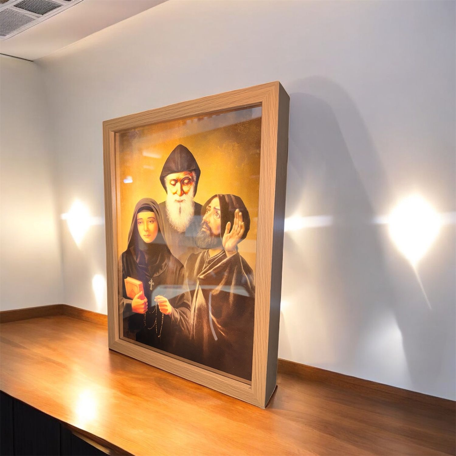 LED Mirror Timber Framed Icon, Style: Maronite Saints