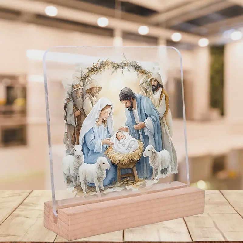 Acrylic Nativity Scene with Timber Base