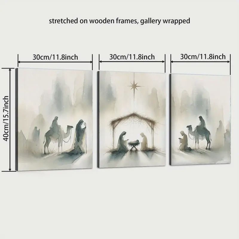 29.97*39.88cm 3pcs Set Nativity Scene Canvas Wooden Frame