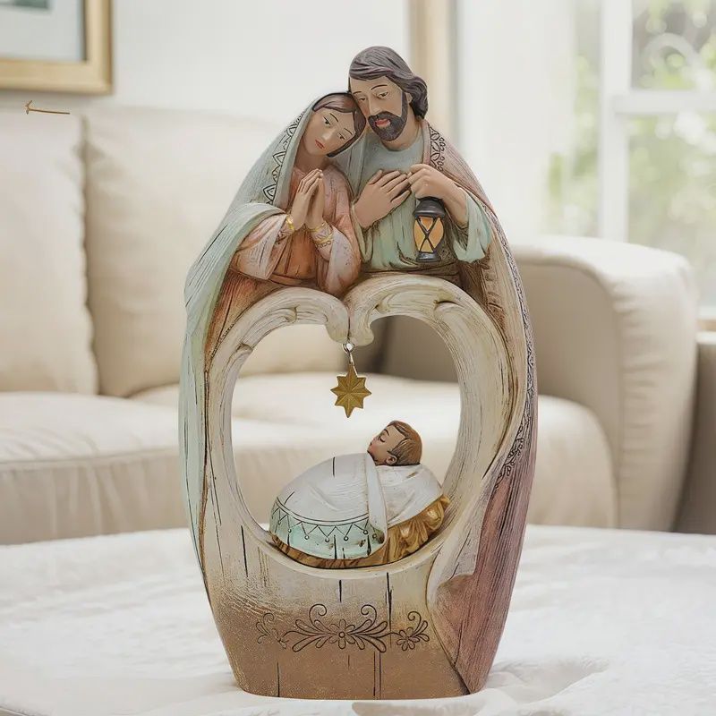 19cm Resin Nativity Heart Sculpture