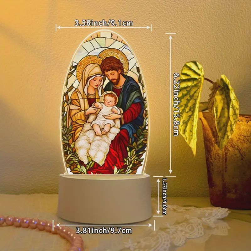Stained Glass Holy Nativity Acrylic USB LED Lamp