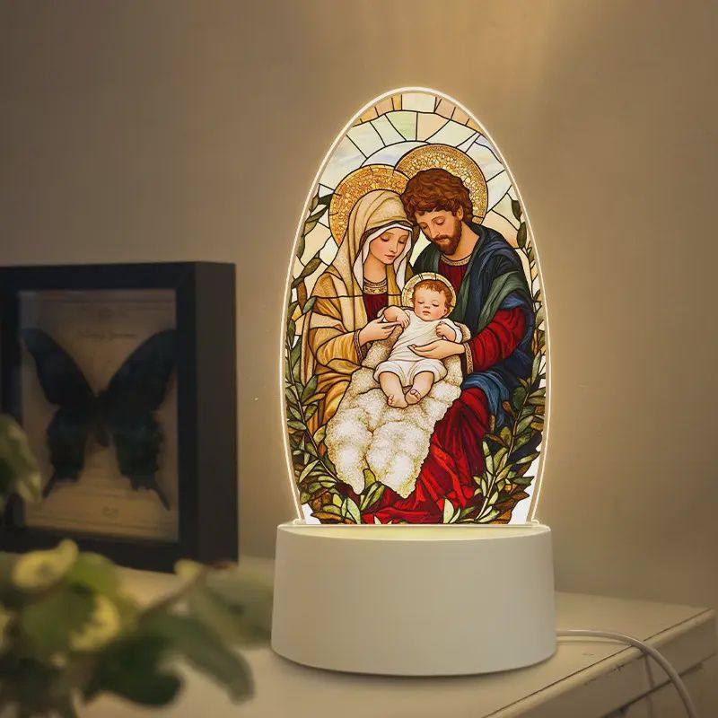 Stained Glass Holy Nativity Acrylic USB LED Lamp