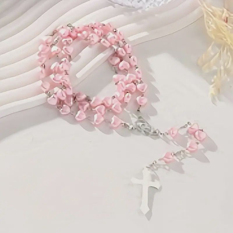 Pink Heart-Shaped Cross Rosary with Heart Box