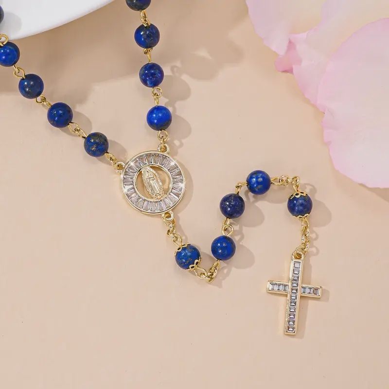 14k Gold and Blue Crystal Rosary