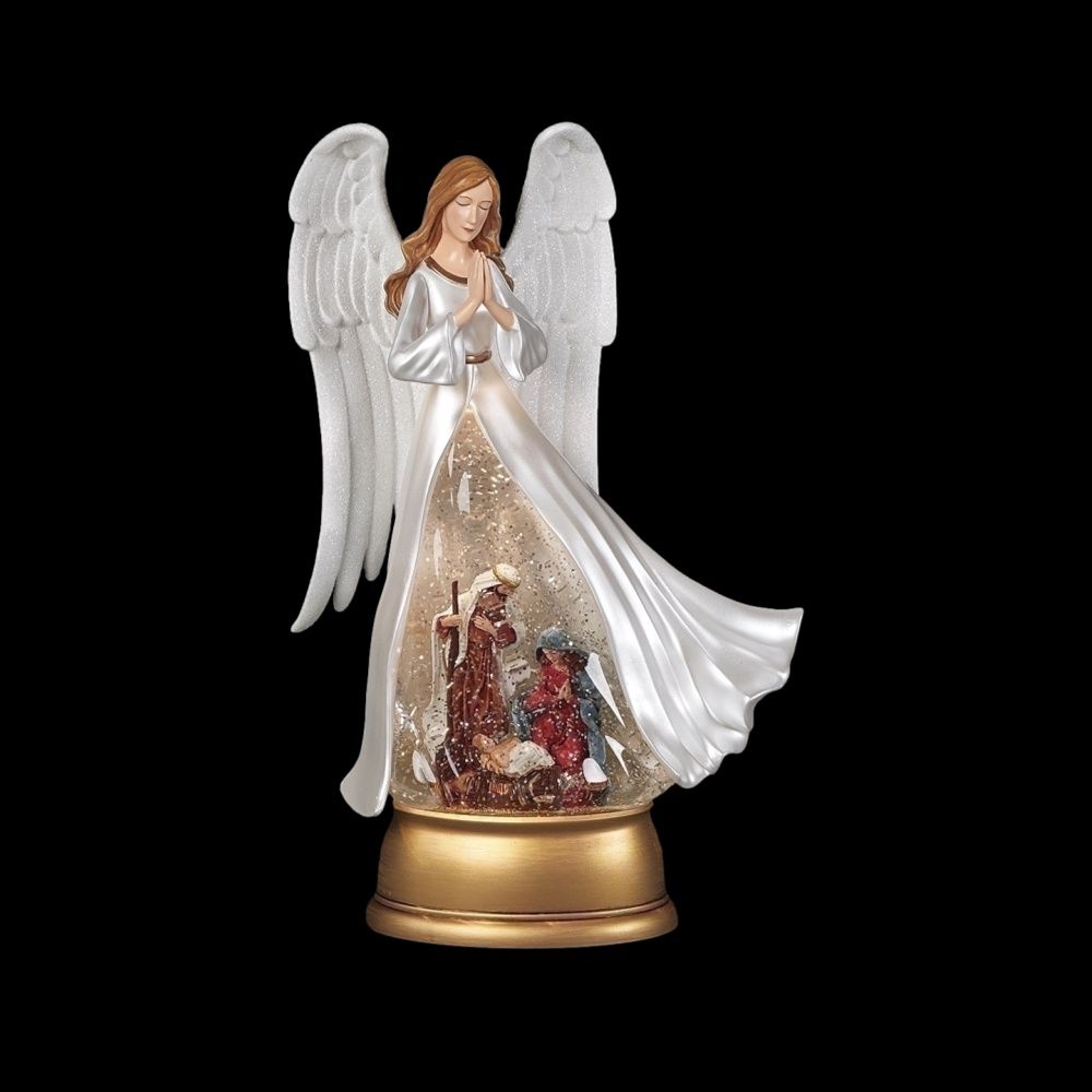 Lighted Swirl Angel with Holy Family