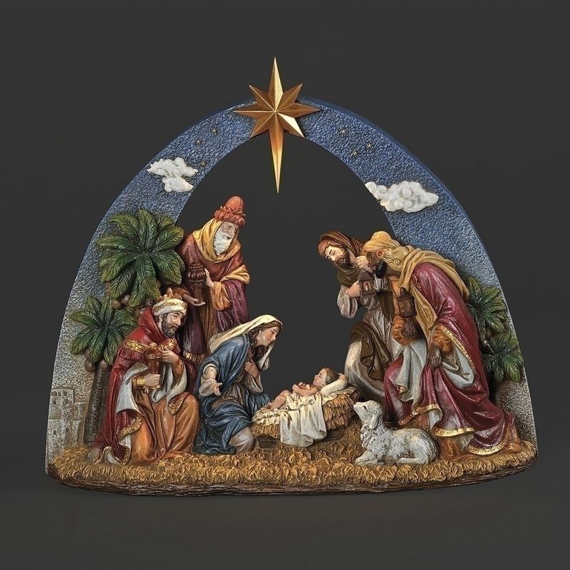 Lighted Nativity Under Sky Arch 14&quot;