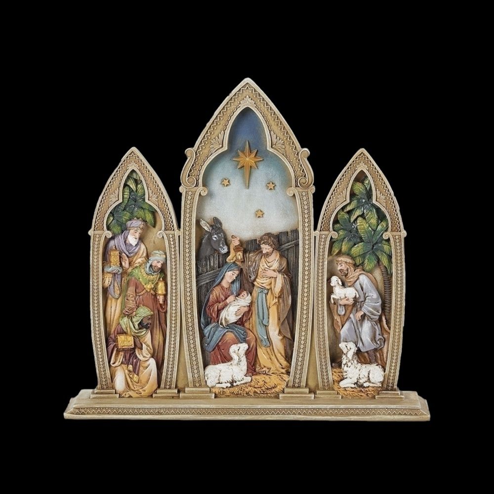 12" Holy Family Tripple Arch Gold Scrolls