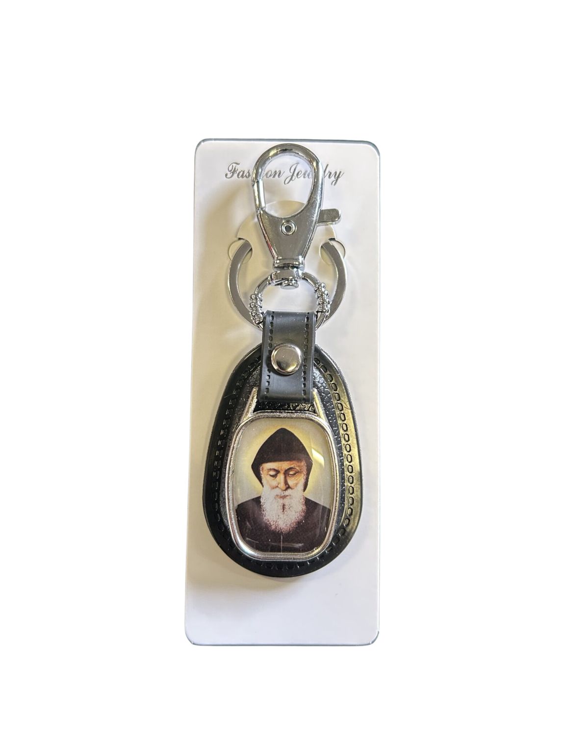 Metal Key Ring  Leather Back, Saint: St Charbel