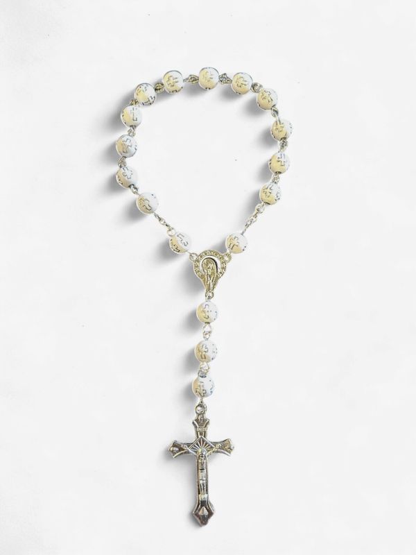 White Car Rosary with Crosses