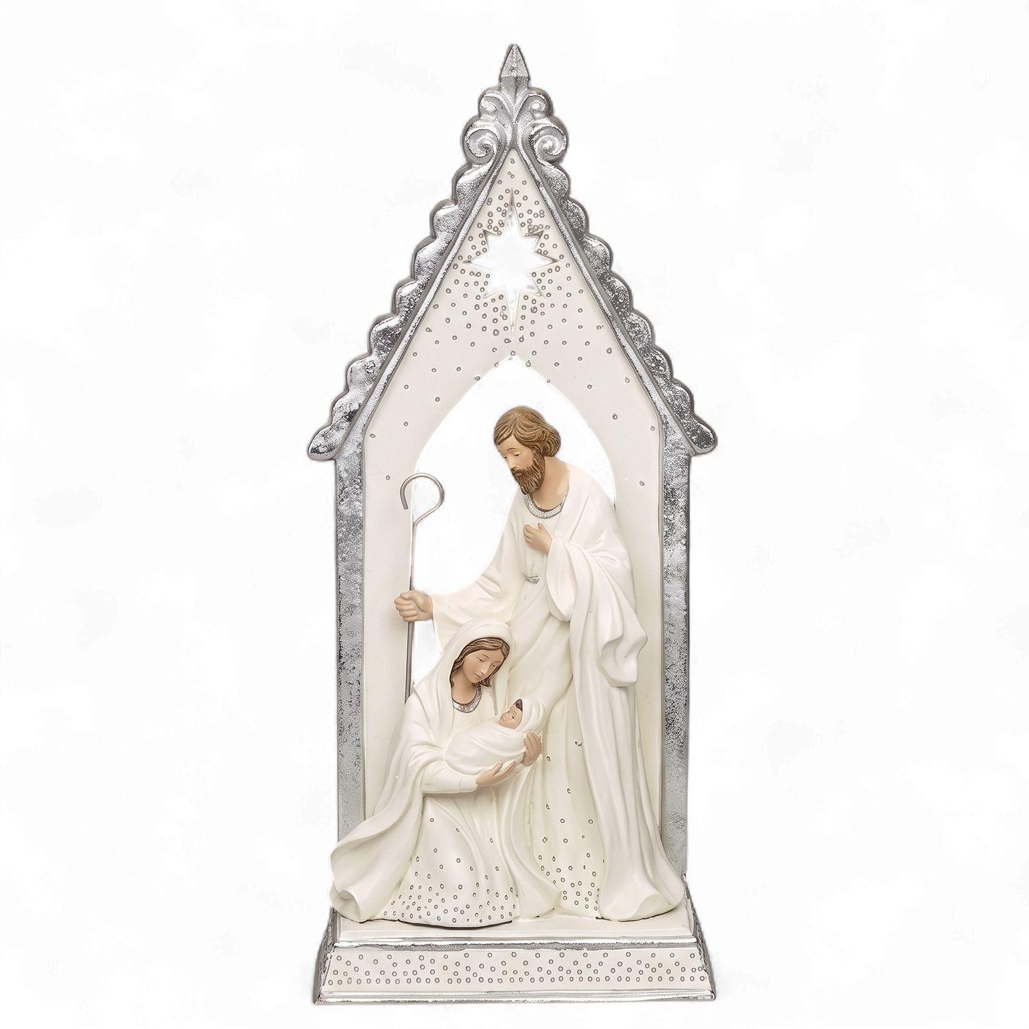 12.2" Holy Family Arch Silver dot Trim Figure
