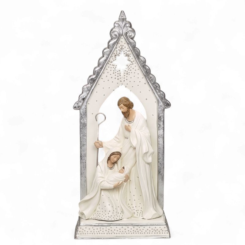 12.2" Holy Family Arch Silver dot Trim Figure
