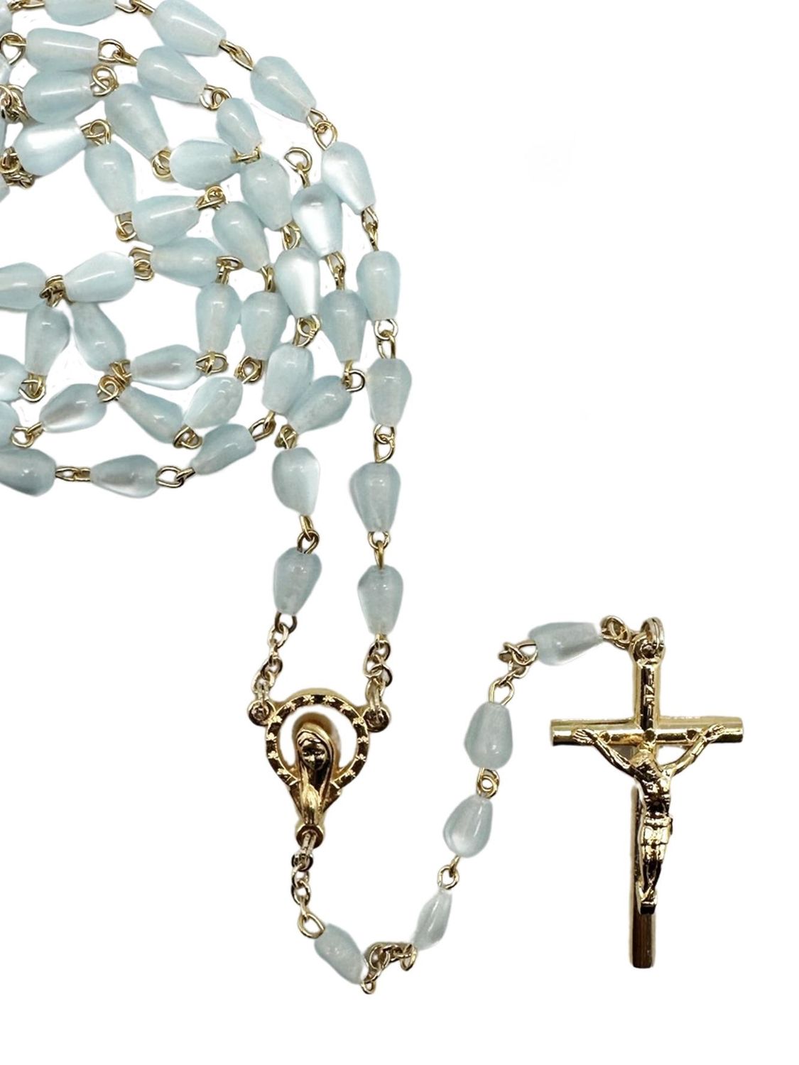 TEARSHAPE IMITMOP ROSARY BOXED, Colour: Blue