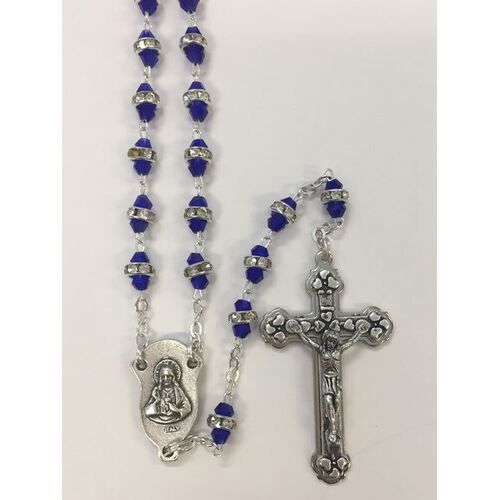 ROSARY WITH DIAMENTE CRYSTAL, Colour: BLUE