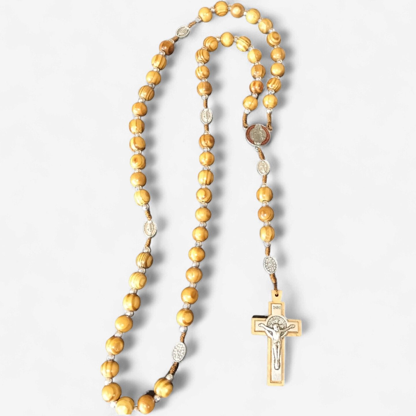 Brown wood rosaries with St benedict's crucifix
