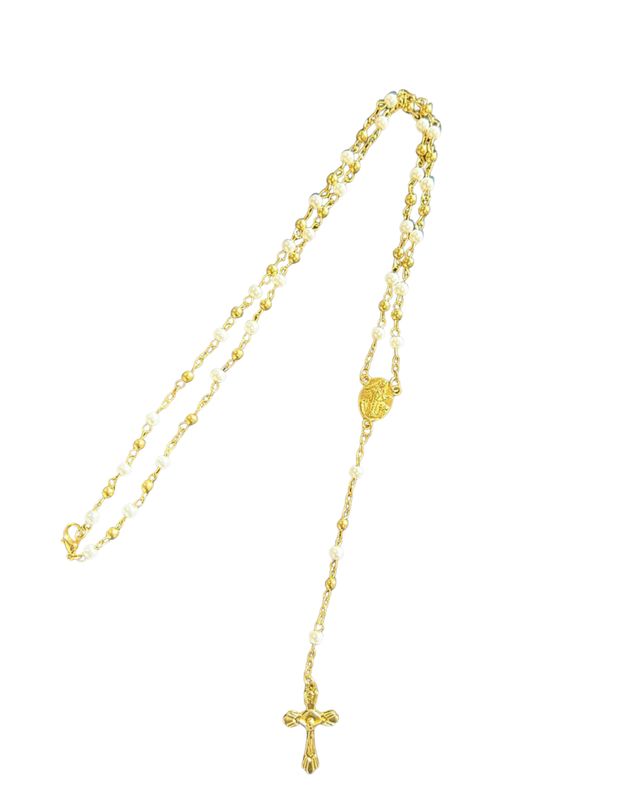 Small Clear Rosary with Gold Charm