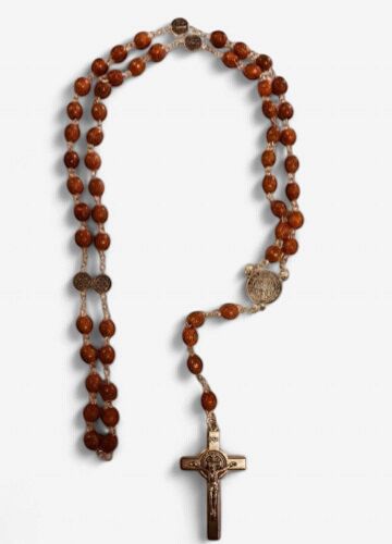 Brown Wood Rosary with St Benedict Cross