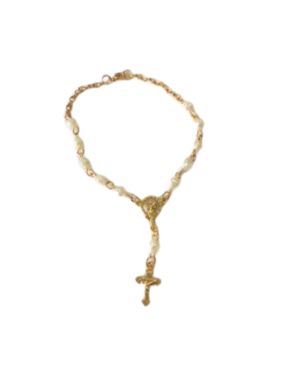 Small Car Rosary White Gold Rose