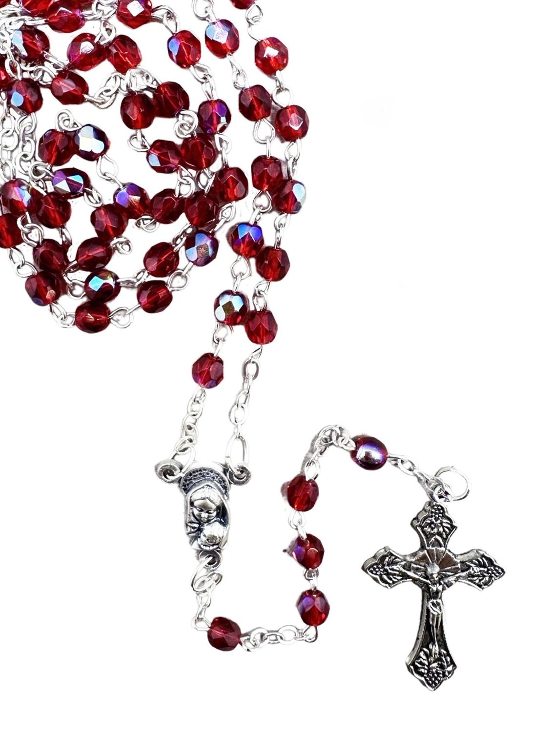 Rosary Crystal Aurora Borealis - 4mm Beads, Colour: RED