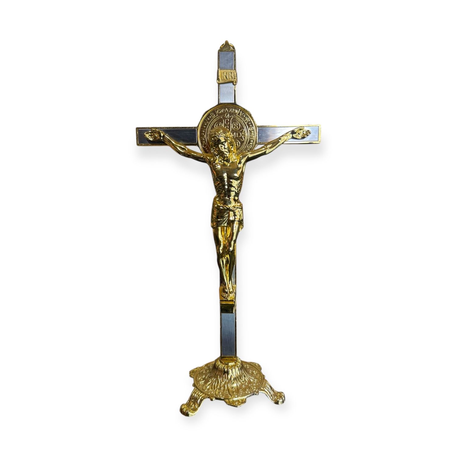 12.5x9x25CM SEATED METAL CRUCIFIX -GLD