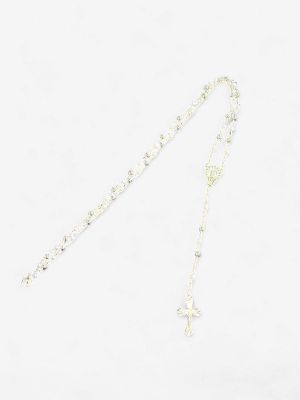 Clear white Small Rosary with Silver charm 43 CM