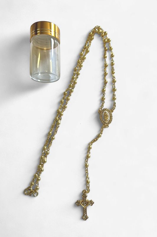Gold Charm Metal rosary-Bead Size (4 MM) &amp; (43 CM Long)-Bottle