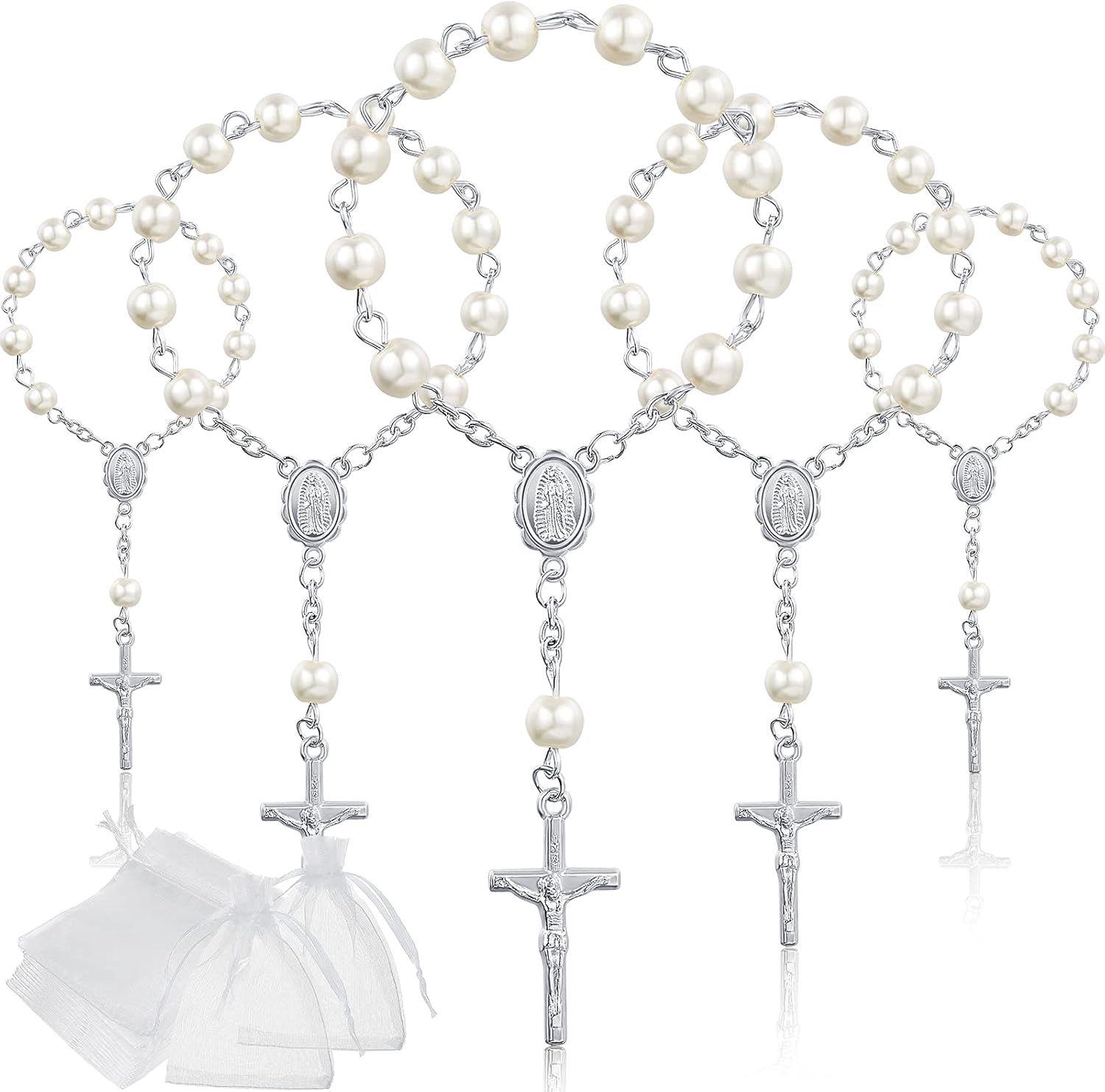 Cross Rosary Bracelet/Car Rosary - White