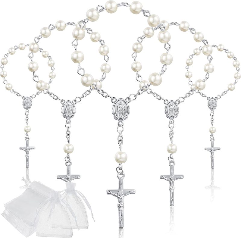 Cross Rosary Bracelet/Car Rosary - White
