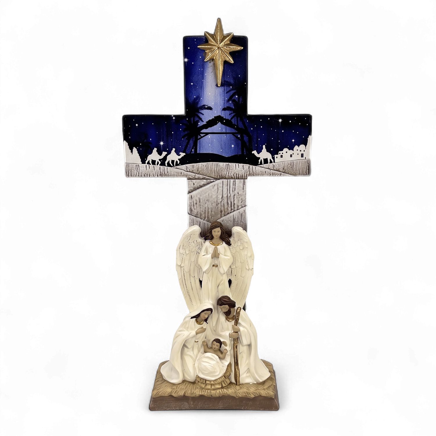Holy Family with Blue Nativity Scene on Cross