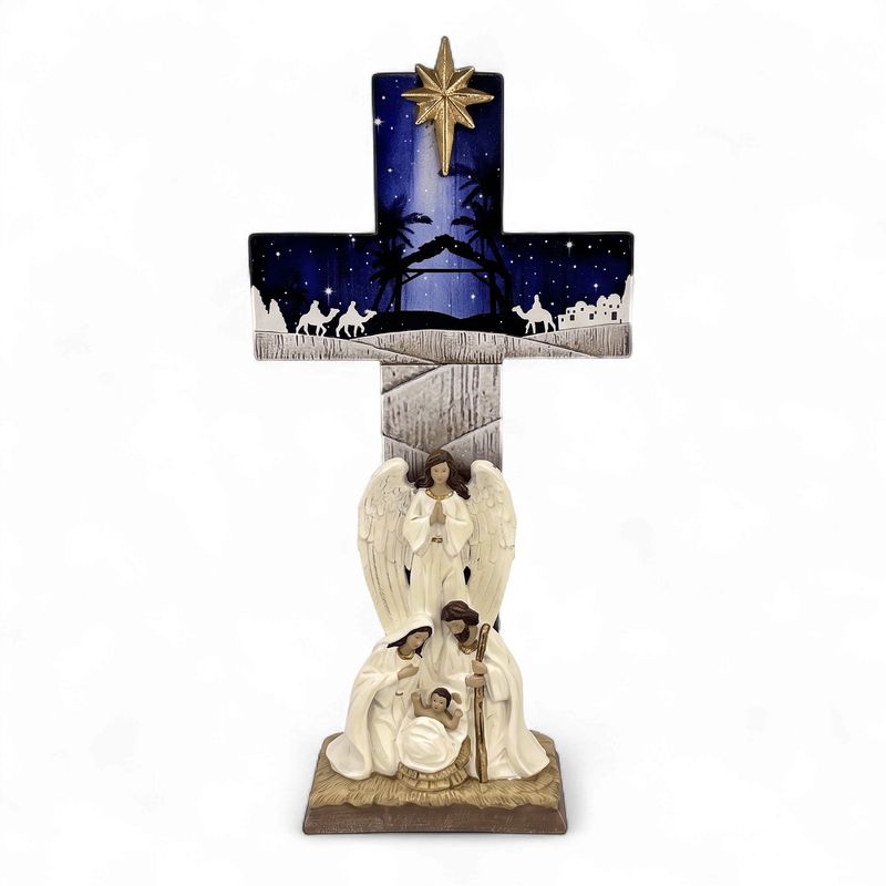 Holy Family with Blue Nativity Scene on Cross