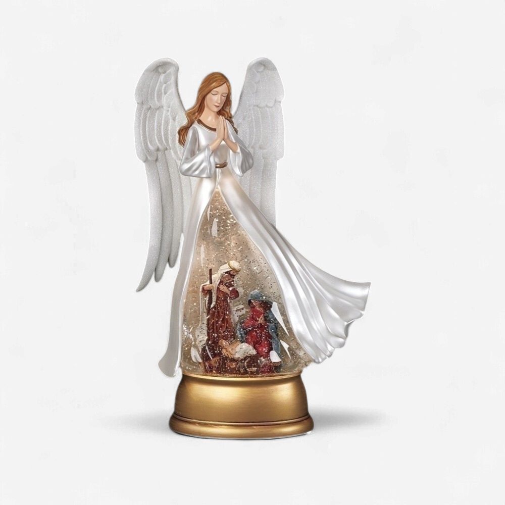 Lighted Swirl Angel with Holy Family
