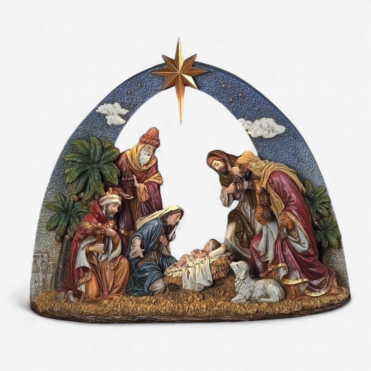 Lighted Nativity Under Sky Arch 14"